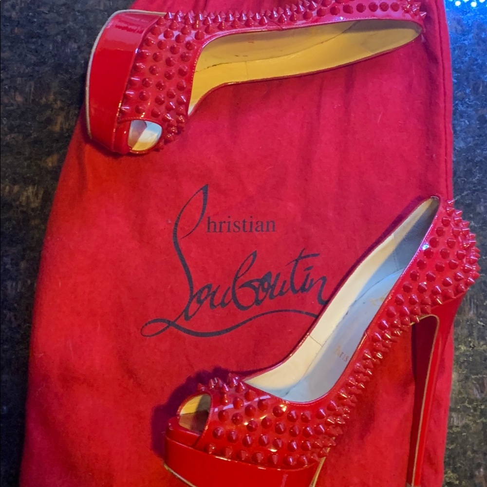Red Spiked Louboutin Platform Peep Toe